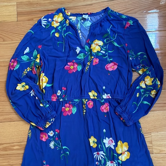 Old Navy Dark Blue Floral Long Sleeve Dress in Size Medium - Picture 2 of 8